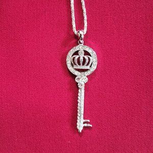 Silver-tone Rhinestone Crown Key Chain Necklace Pendant